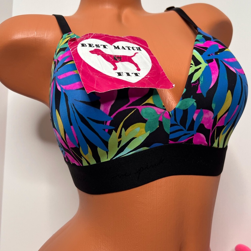 Victoria’s Secret PINK 32 34 36 Logo Push-up Bra Wireless Tropical Racerback